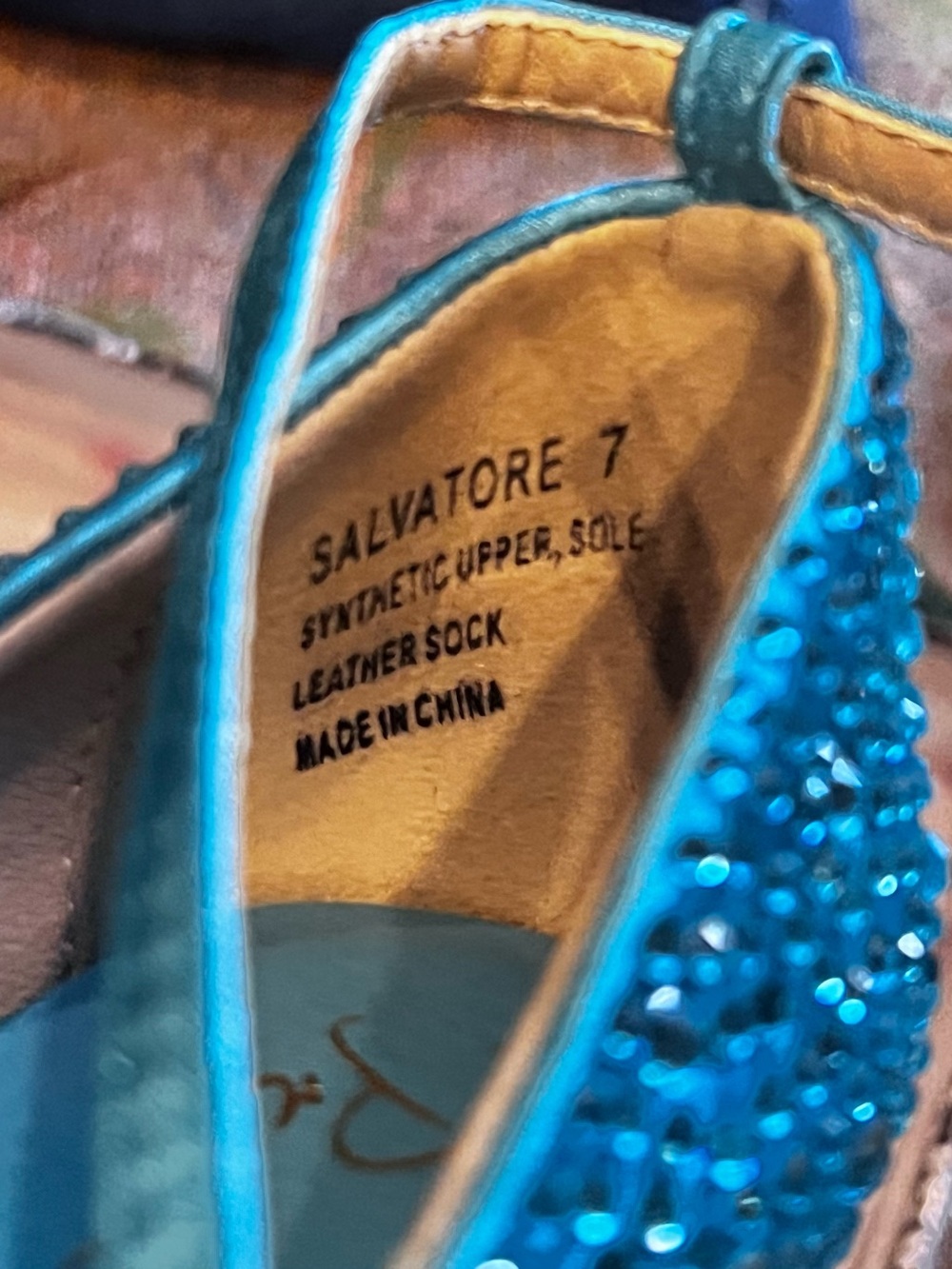 RARE Privileged J.C. Dossier Salvatore Teal Rhinestone Heel-Less Heels Sz 7